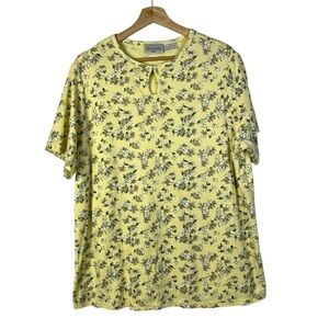 Basic Editions Yellow Floral Short Sleeve Top 1X